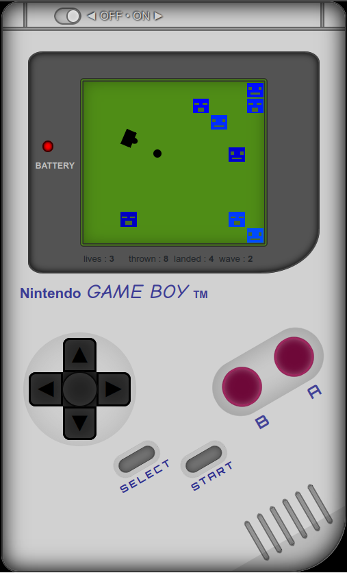 Capture d'écran de Space Pat-Vaders, jeu de tir dans une interface Gameboy